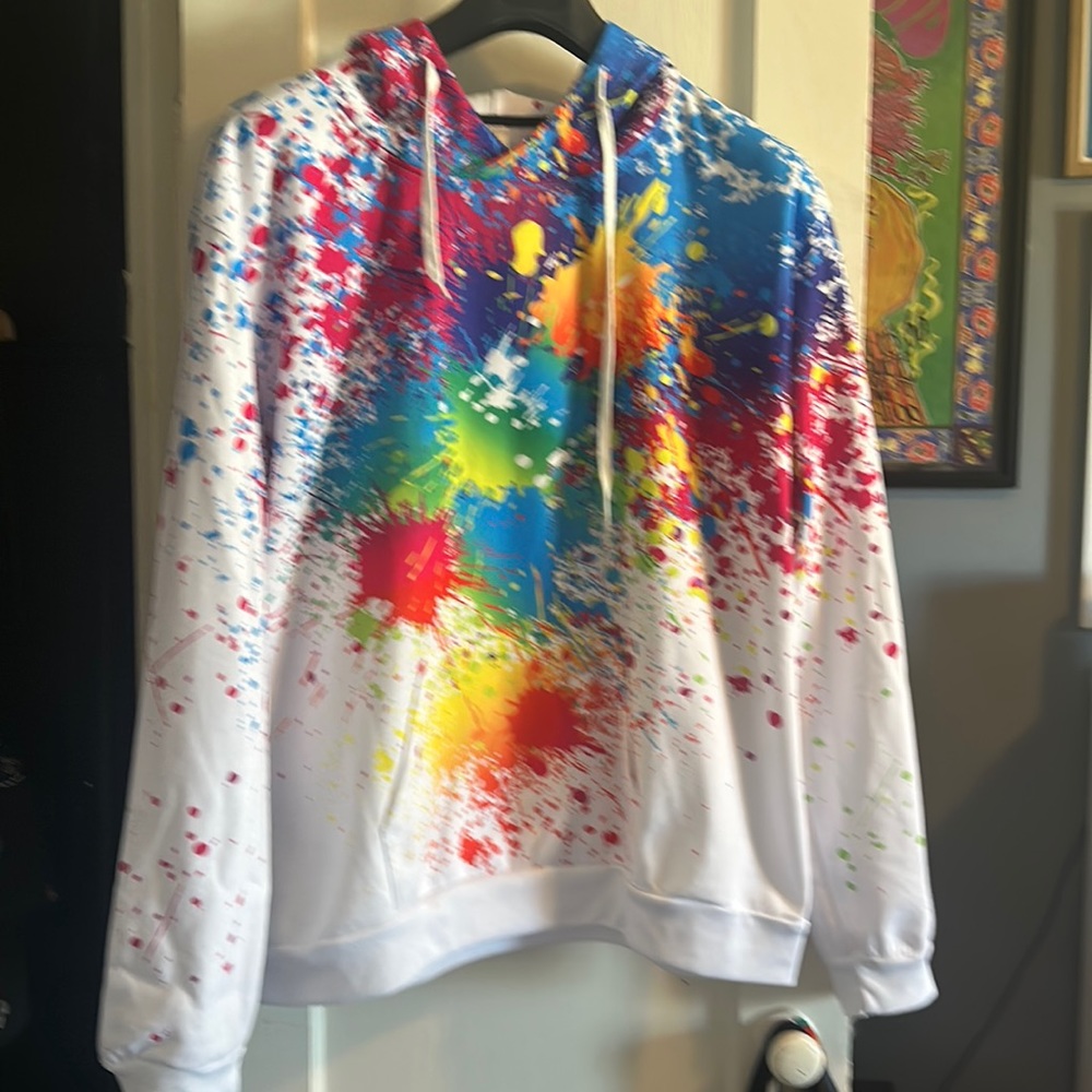 Men’s neon paint splatter rave hoodie